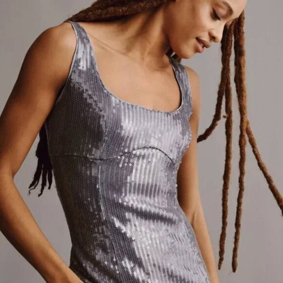 Pilcro Sequin Slim Midi Dress Blue Gray Large Anthropologie - Picture 3 of 10